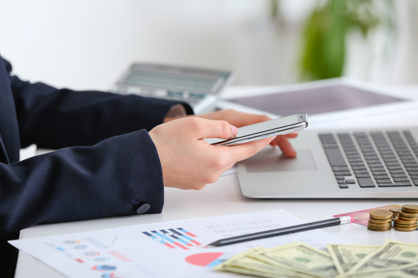 Bank Manager Working in Office, Closeup
